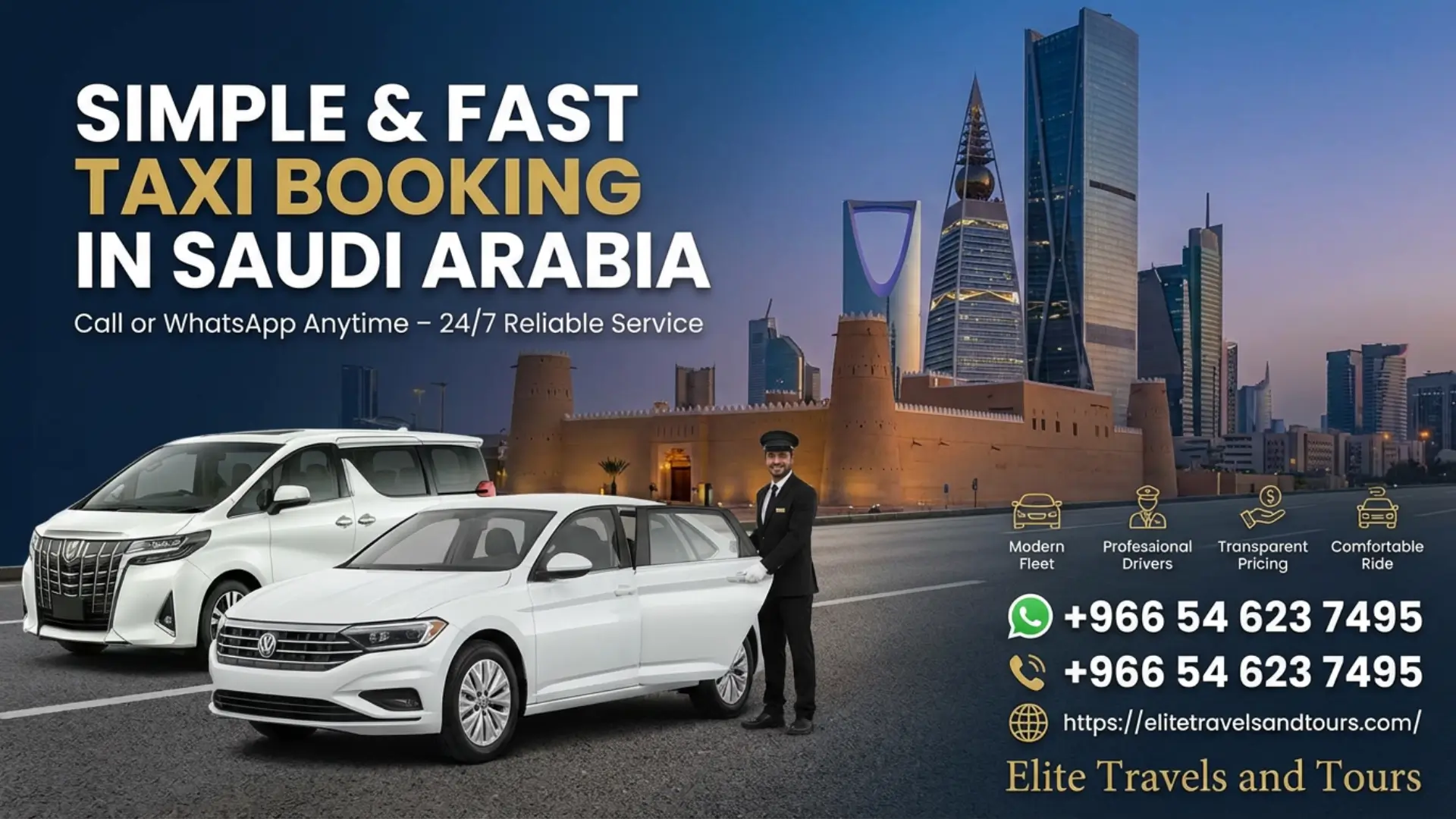 Simple and Fast Taxi Booking In Saudi Arabia by Call or WhatsApp Anytime